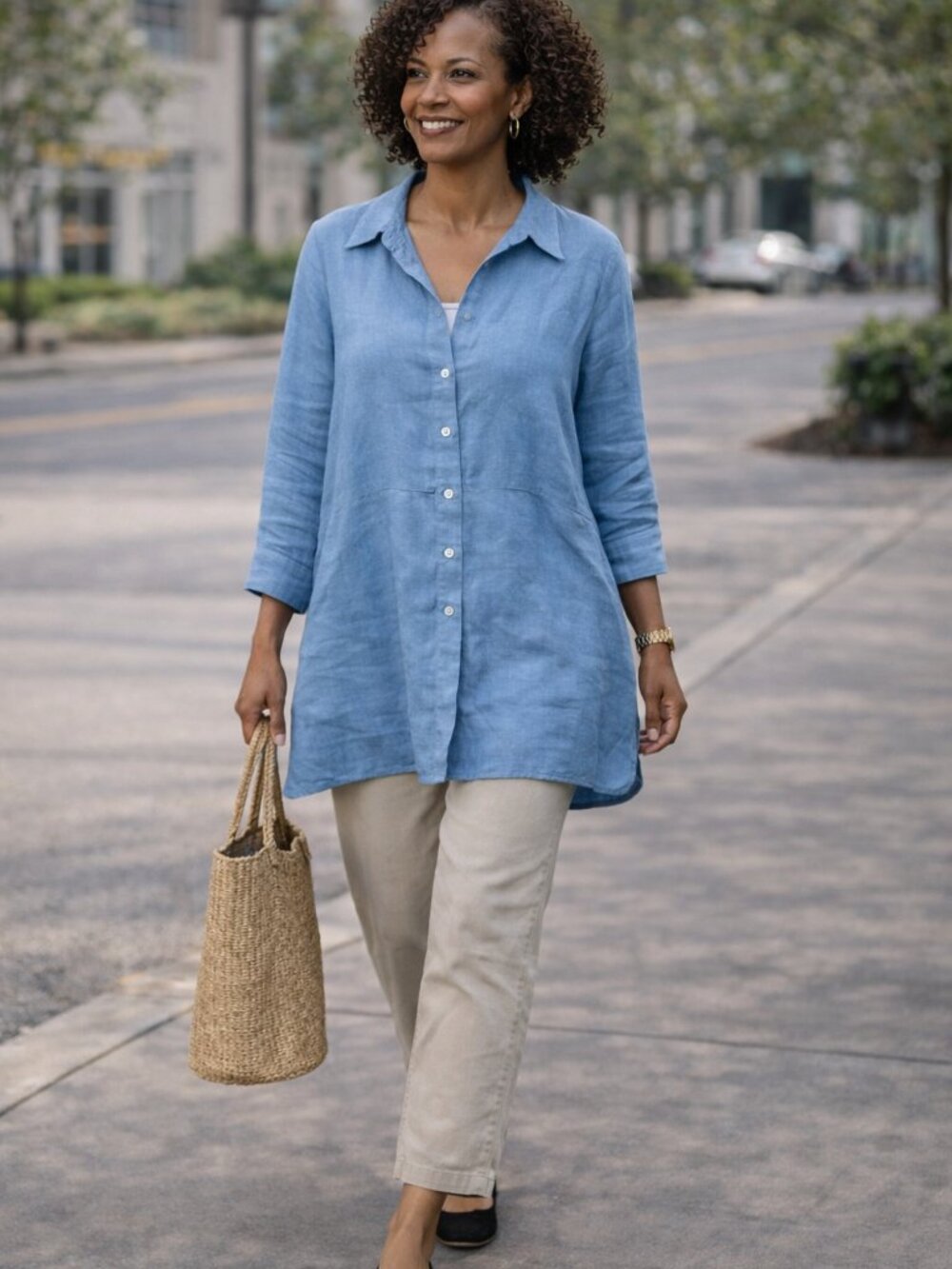Vintage Edward Blue Irish Linen Tunic Length Shirt